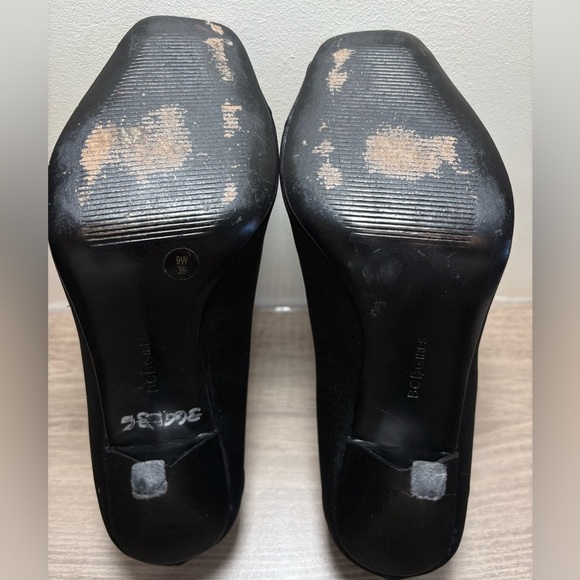 BCBGirls Black Satin Peep Toe Heels | Size 9W - Picture 8 of 10